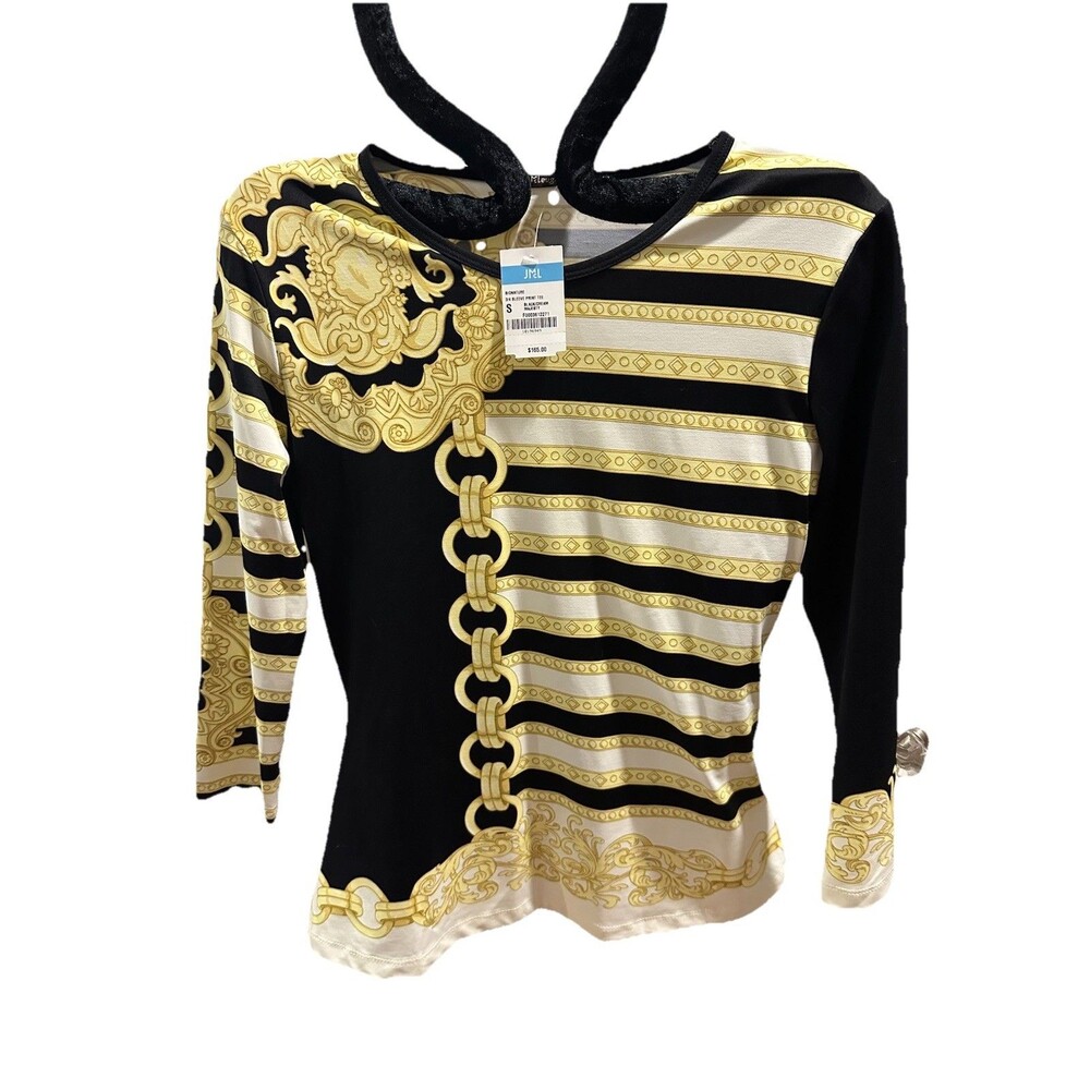 NWT$165 J McLaughlin 3/4 sleeve Easy Care Print Tee, Versace Design sz SM